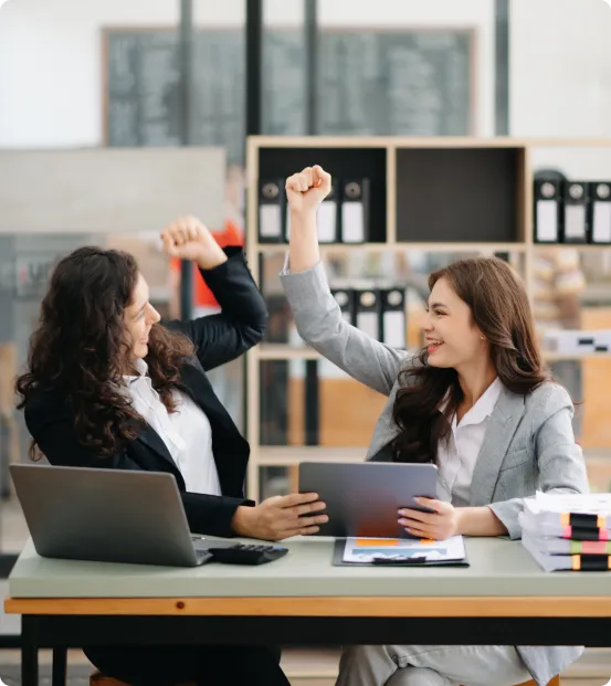 Happy client celebrating SEO success